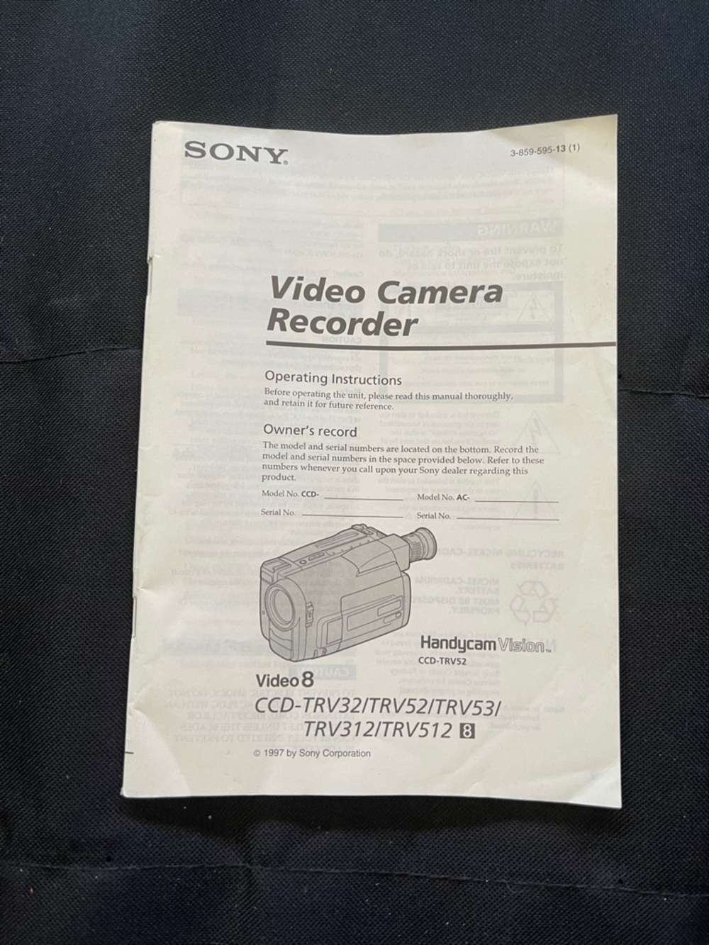 Sony White Video Camera Recorder Manual with Black Illustration